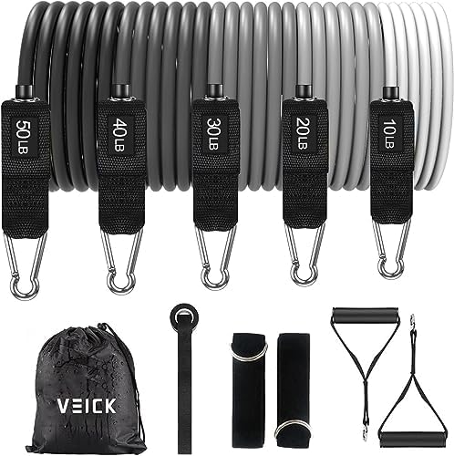 VEICK Resistance Bands, Exercise Bands, Workout Bands Set for Working Out with Handles for Men Women, Elastic Exercising Bands for Fitness Weights Work Out at Home Gym