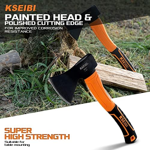 KSEIBI Wood Axe, Small Outdoor Camp Hatchet for Splitting and Kindling Wood, Forged Steel Blade with Anti-Slip and Shock Reduction Handle Great Throwing Axes and Hatchets (Modern)