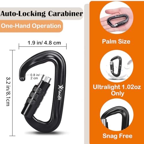 Heavy Duty Locking Carabiner Clips - Favofit 12KN (2697 lbs) Clips 3.2'' Small D Ring for Camping Hammock Hiking Dog Leashes Keys Keychains - Perfect for Outdoor Enthusiasts