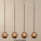 Solar Hanging Lanterns Outdoor Waterproof, Rust Iron Ball Candle Holder with Flickering Solar Powered Tea Lights, Perfect Chargeable Solar Lights for Backyard Patio Garden Fence Tree Decoration-4Pack