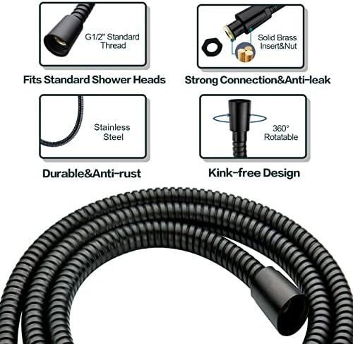BRIGHT SHOWERS Four Spray Settings Shower Head Set Oil Rubbed Bronze and Black Finishing with 60" Long Stainless Steel Shower Hose