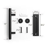 SMARTSTANDARD 2PCS Sliding Barn Door Handle, 12 Inch Heavy Duty Pull and Flush Hardware Set, Black, Large Rustic Two-Side Design, Round