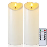 Raycare 8"x3" Outdoor Waterproof Flameless Candles with Remote and Timer, Battery Operated LED Electric Fake Pillar Candle for Christmas Home Wedding Decor, Ivory White, Set of 2