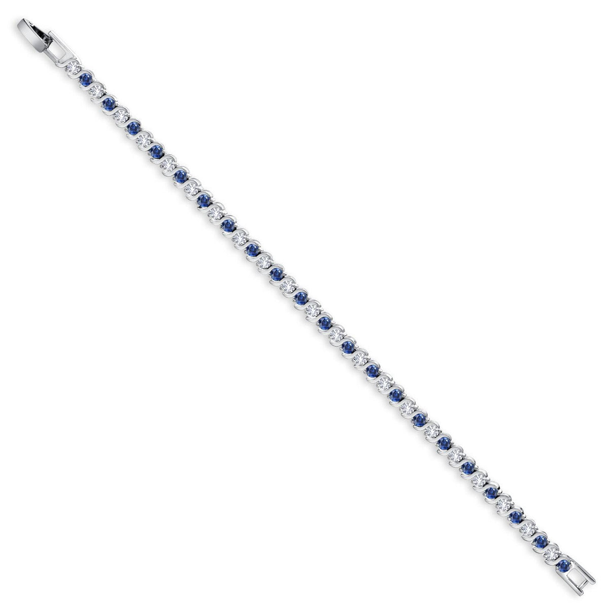 Gem Stone King Gold Plated Sapphire CZ Tennis Bracelet, Blue, White Gold