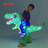 bDDeDD Kids Inflatable Costume, Dinosaur Rider,Blow Up T-REX Costumes with LED Light for Cosplay Halloween Christmas Party (Green S)