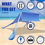 FBSPORT Beach Tent Sun Shelter, Portable Beach Shade Canopy UPF50+ with Sandbags for Outdoor Family Camping, Fishing, Backyard Fun, Picnic, 7 x 7ft