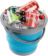 Bekith 2 Pack Collapsible Plastic Bucket with Locking Lid, 5L / 1.32 Gallon Foldable Round Tub Portable Fishing Water Pail for Hiking, Backpacking, Camping and Outdoor Survival (Blue, Gray)