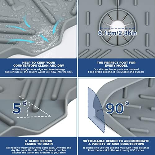 2 Pcs Silicone Faucet Handle Drip Catcher Tray, 2 in 1 Dish Soap Sponge Holder for Kitchen Sink & Splash Guard, Drying Mat for Sink Accessories, Counter, Bathroom