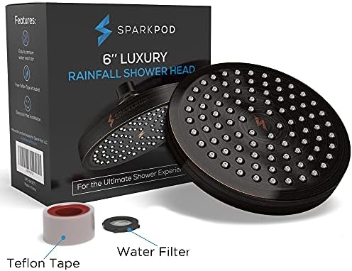 SparkPod Shower Head - High Pressure Rain - Premium Quality Luxury Design - 1-Min Install - Easy Clean Adjustable Replacement for Your Bathroom Shower Heads (Vintage Oil Rubbed Bronze, 6 Inch Round)