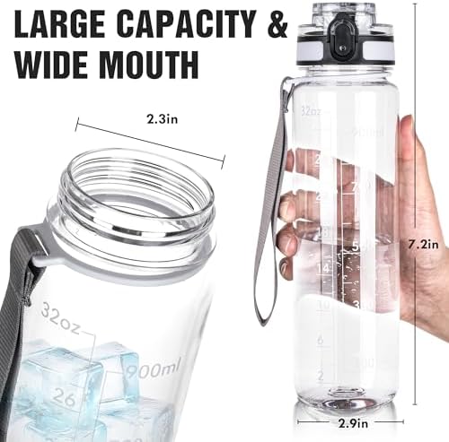 OLDLEY Water Bottle, 32oz Motivational Sports Water Bottle with Time Marker - Times to Drink - Tritan, BPA Free, Wide Mouth Leakproof,Capacity Clear