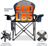 Oversized Camping Chair Heavy Duty 500LBS - Folding Outdoor Chair with Cooler Bag, Storage Pockets, Portable Collapsible Lawn Chairs for Adults (Blue & Gray)