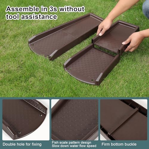 Rain Gutter Downspout Splash Block, Gutter Downspout Extensions for Water Drainage, 24" Gutter Splash Guards Downspout Extender, Fixable Down spout Drain Trays with PE Nails(1 Pack, Brown)