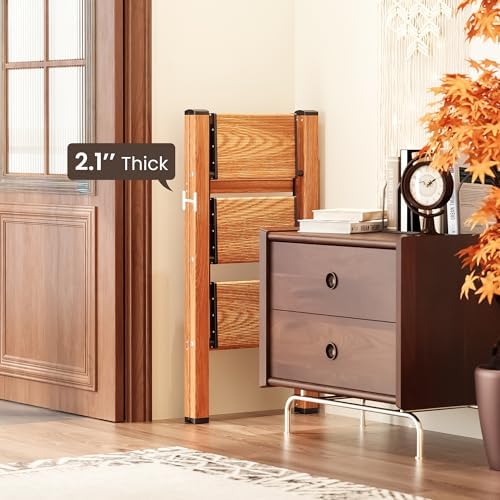 GameGem 3 Step Ladder, Folding Step Stool with Anti-Slip Wide Pedal, Aluminum Material Lightweight Yet Sturdy, 300 Lbs Load, Cute Modern Apperance for Indoor Household Spaces