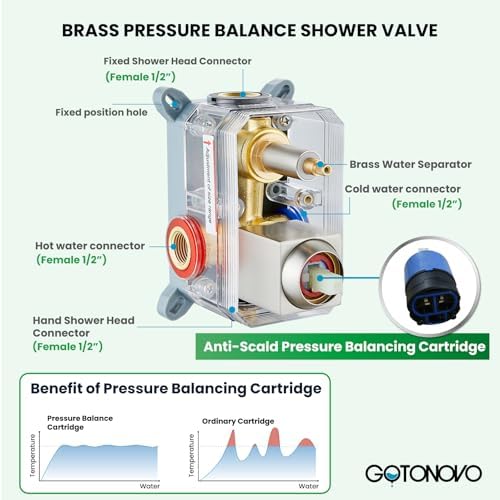 gotonovo Rainfall Bathroom Shower System Rain Shower Head and Handle Set Wall Mounted Shower Complete Combo Solid Brass Pressure Balancing Shower Mixer Valve 10 Inch Brushed Nickel