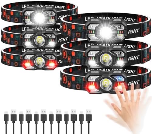 Headlamp Rechargeable 6Pack, 3000 Lumen Ultra-Light Bright Rechargeable Headlamp Flashlight with White Red Light, LED Headlight Motion Sensor, 5+5 Mode for Outdoor Camping Fishing Running Hiking