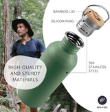 Bambaw Stainless Steel Water Bottle - Non-Insulated, Reusable Metal Sports Bottle, Sage Green/Grey