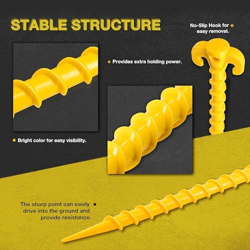 Fstop Labs 20 Pack Large 10 inch Outdoor Tent Stakes Heavy Duty Screw Style for Camping, Hiking, Ultimate Ground Stakes Ground Anchors Pegs