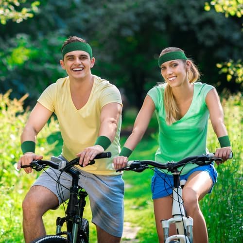 Bememo 6 Pcs Neon Sports Sweatbands Set Paris Sports Competitions Sweatbands 2 Headband 4 Wristbands Breathable Terry Cloth Athletic Bands for Basketball Tennis Costumes Cosplay