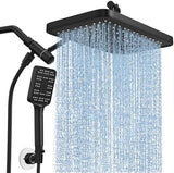 High Pressure Rain Shower Head with Handheld Spray Combo Set, Adjustable 12" Rainfall Dual Shower Head, Double&Tandem Shower Head, Waterfall Showerhead Bathroom -Matte Black