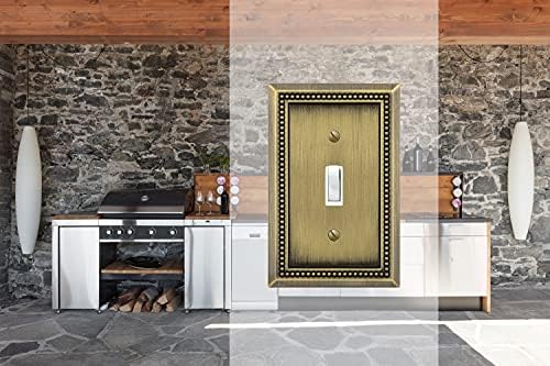 Henne Bery Sunken Pearls Heavy Duty Decorative Wall Plate Switch Plate Outlet Cover (Single Toggle, 3 Pack, Antique Brass)