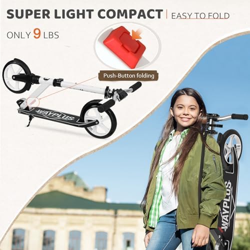 Kick Scooter for Ages 6+,Kid, Teens & Adults. Max Load 240 LBS. Foldable, Lightweight, 8IN Big Wheels for Kids, Teen and Adults, 4 Adjustable Levels. Bearing ABEC9
