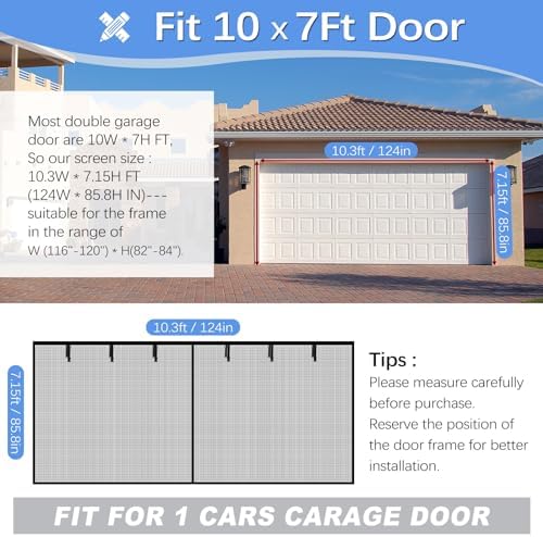 Garage Door Screen for 1 Car Garage 10x7FT, Magnetic Screen Garage with Retractable Fiberglass Mesh and Heavy Duty Weighted Bottom, Easy Assembly & Pass, Hands Free Screen Door Kit