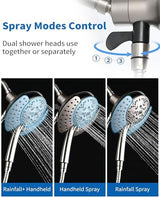 2.5GPM Shower Heads with Handheld Spray Combo: 7.2" Rainfall Shower Head & Hand Held Shower Head 2-IN-1 Shower Head with 60" Rotatable Stainless Steel Hose Nickel, Shower Trim Systems