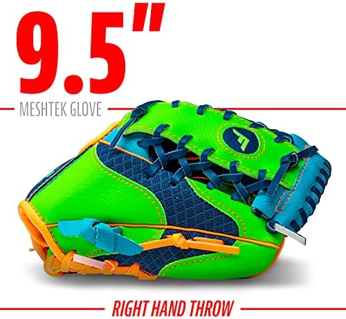 Franklin Sports Kids Baseball Glove + Ball Sets - Meshtek Youth Teeball Gloves for Kids + Toddlers - Left + Right Hand Throw Mitts + Glove Sets with Foam Balls - Boys + Girls Gloves - 9.5" Inch