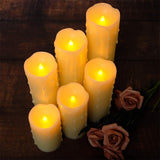 DRomance Flameless Flickering Candles Battery Operated with Remote and Timer, Set of 6 Dripping Wax LED Pillar Candles Halloween Christmas Holiday Indoor Decor(Ivory, 2.2 x 4-9 Inches)