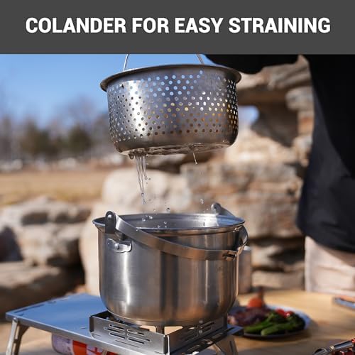 KingCamp Camping Cookware Set 304 Stainless Steel Campfire Cooking Pots Pan and Kettle with Travel Tote Bag for Camping Outdoor Kitchen Cooking Picnic for 4-6