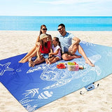 Lightweight Beach Blanket - Oversized 107" x 77" - Waterproof Sandproof - Double Anchored for Fun Leisure Beach Blanket - with Stake and Pouch - Durable Sand Beach Mat