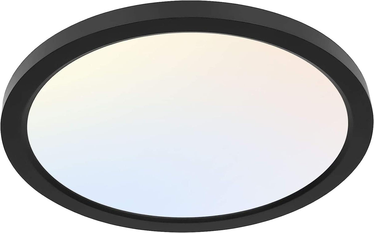 hykolity 12 Inch Selectable CCT LED Round Flat Panel Light, 24W 3000K/4000K/5000K, Edge-Lit Flush Mount Ceiling Light Fixture for Kitchen, Bedroom, Laundry and Closet Room，Black
