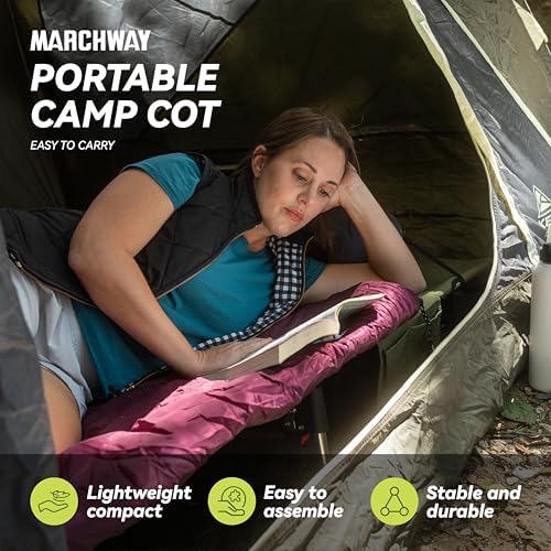MARCHWAY Lightweight Folding Tent Camping Cot Bed with Lever Lock, Easy Setup Portable Compact for Outdoor Travel, Hunting, Hiking, Motorcycling, Support 330Lbs (Army Green)