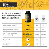 Citrus Bergamot Extract 1000mg Capsules Contains 25:1 Citrus Bergamont, 50% Polyphenols Extract and Black Pepper Natural Formula is Vegan and Non-GMO 180 Capsules