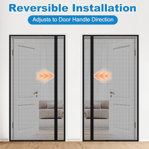 Side Opening Magnetic Screen Door, Fit Door Size 32 x 80 Inch, Reversible Left and Right Removable Screen Door Mesh with Strong Magnet, Actual Mesh Size 34" x 81", Grey