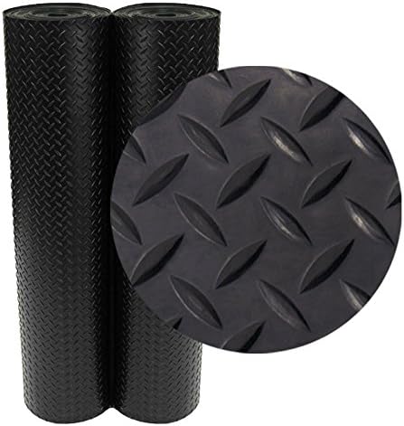 Rubber-Cal Diamond-Plate Rubber Flooring Rolls - 3 mm x 4 ft x 7 ft Rolls - Black