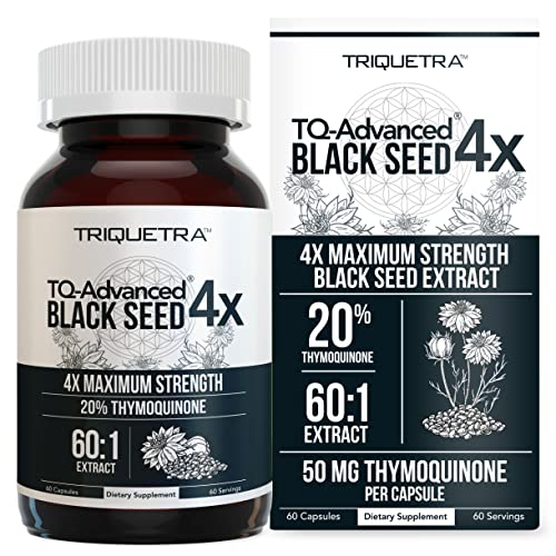 Thymoquinone Black Seed Oil Extract Capsules - TQ-Advanced 4X®: Highest Thymoquinone Concentration Available - 60:1 Concentrate from Nigella Sativa, Raw Form, Vegan, Glass Bottle 20% (60 Capsules)