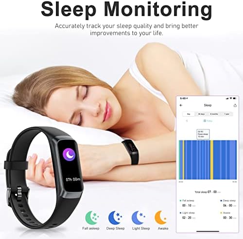 Fitness Tracker with 24/7 Heart Rate, Blood Oxygen Blood Pressure Sleep Monitor, Activity Trackers 5 ATM Waterproof,Step Calorie Counter Pedometer Health Smart Watch for Women Men (Black)