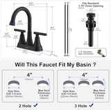 Bathroom Faucets for Sink 3 Hole, Hurran 4 inch Matte Black with Pop-up Drain and 2 Supply Hoses, Stainless Steel Lead-Free 2-Handle Centerset Faucet for Sink Vanity