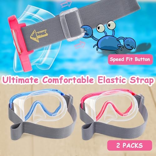 Vvinca Kids-Goggles with Nose Cover, Diving Mask Elastic Fabric Strap Anti Fog Anti Shattered Lens for Kids Swim Goggles 3-14