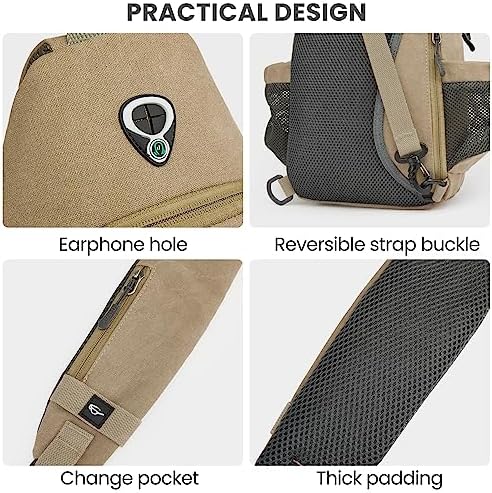 G4Free Canvas Sling Bag Crossbody Backpack with USB Charging Port & RFID Blocking, Hiking Daypack Chest Bag for Women Men