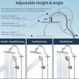 Hibbent All Metal Shower Head, 10'' High Pressure Rainfall Shower Head/Handheld Showerhead Combo with 12'' Adjustable Curved Shower Extension Arm, 7-Spray, 71'' Shower Hose, Shower Head Holder, Chrome