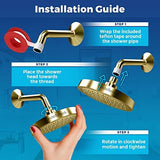 High Pressure Shower Head - Anti-Clogging Silicone Nozzles - 2.5 GPM Removable Restrictor - Easy to Clean Adjustable Replacement - easy to install with Plumbers Tape - 6 inch - Elegant Gold Finish