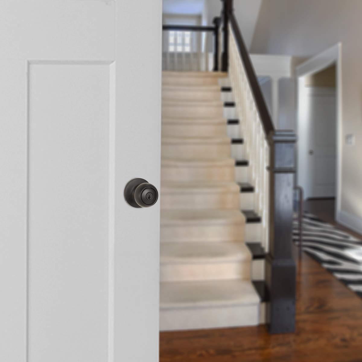 Amazon Basics Exterior Door Knob With Lock, Coastal, Easy to Install, Matte Black
