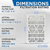 Glasfloss 16x25x4 MERV 10 (FPR 5-6) 4" Inch Pleated Air Filters Box of 3. Actual Size: 15-1/2 x 24-1/2 x 3-3/4