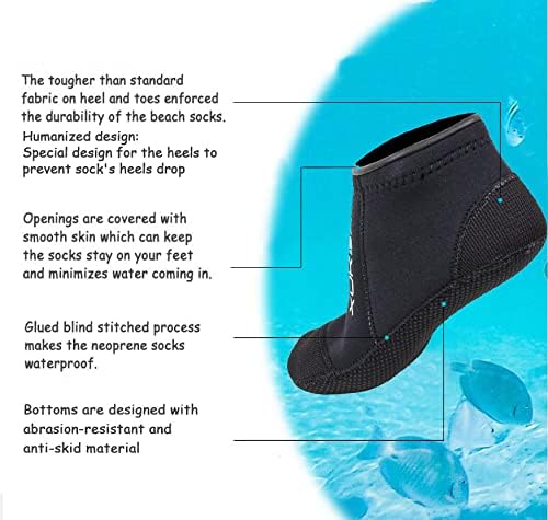 XUKER Neoprene Water Socks 3mm, Sand Proof Beach Volleyball Socks Water Shoes Diving Boots for Outdoor Water Sports