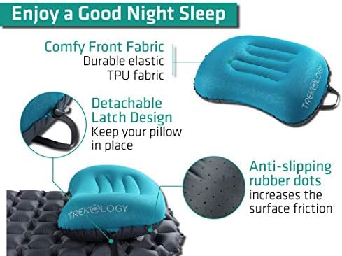 TREKOLOGY Ultralight Inflatable Camping Travel Pillow - ALUFT 2.0 Compressible, Compact, Comfortable, Ergonomic Inflating Pillows for Neck & Lumbar Support While Camp, Hiking, Backpacking