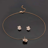 EVEVIC Rose Flower Necklace and Stud Earrings Set for Women,18K Gold Plated