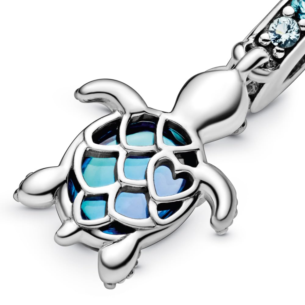 PANDORA Murano Glass Blue Sea Turtle Dangle Charm - Compatible Moments Bracelets - Jewelry for Women - Gift for Women - Made with Sterling Silver & Man-Made Crystal