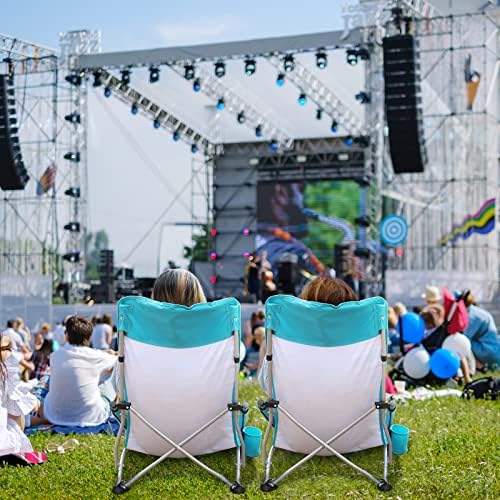 VILLEY Low Beach Chairs for Adults 2 Pack, High Back Folding Beach Chairs, Lightweight and Portable for Outdoor, Beach, Camping, Lawn, Music Festival, with Cup Holder and Carry Bag-Blue Stripes